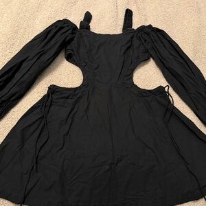 Black Bishop Sleeve Cut-Out Sundress for Night Out